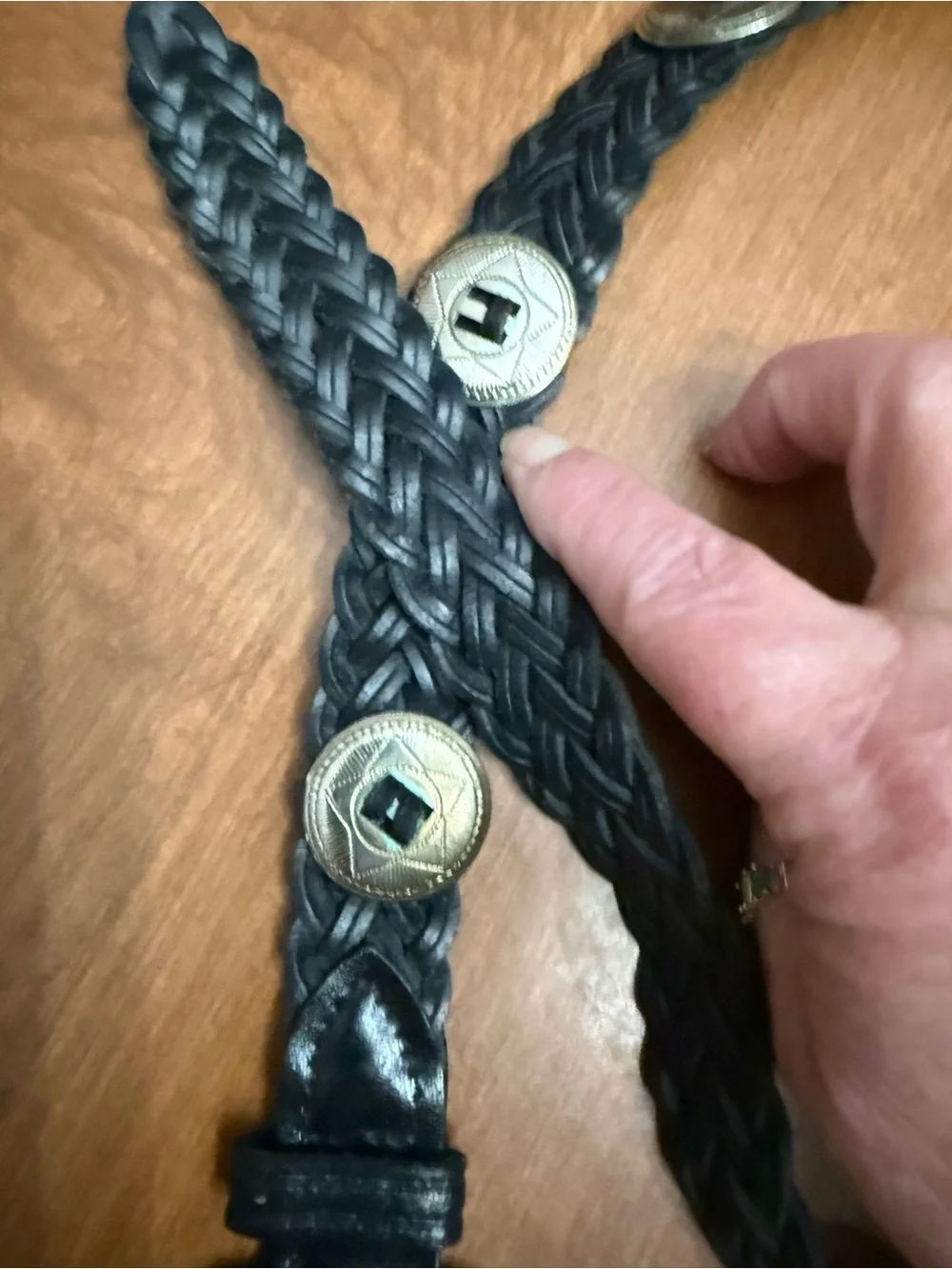Braided Black Leather Belt with Decorative Metal Accents 47